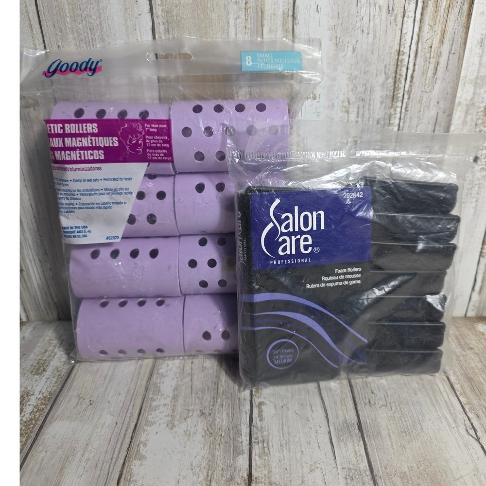 Goody Magnetic Purple‎ & Salon Care Foam Black Hair Rollers Set of 22 New